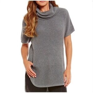 UGG Shelby Sweater Tunic Gray Waffle Knit Cowl Neck Short Sleeve Size L